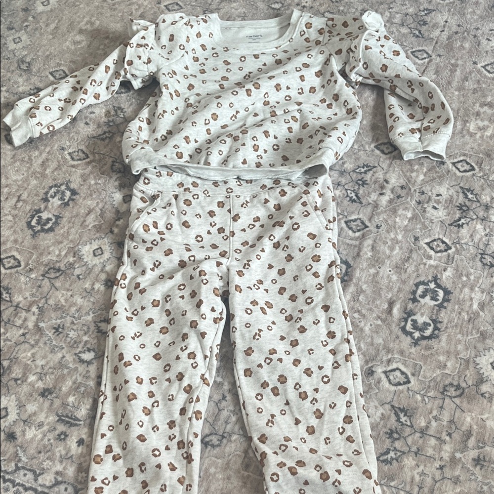 Carter's Cream and Brown Patterned Kids Pajama Set